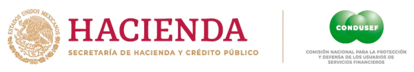 Logo de la Secretaría de Hacienda y Crédito Público de México y de la CONDUSEF para la protección de servicios financieros.