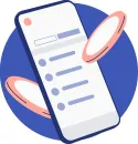 Illustration of a smartphone with a checklist and two abstract glowing ovals behind it.