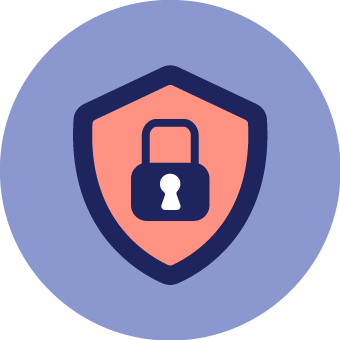 Shield-shaped emblem with a lock icon symbolizing security and protection.