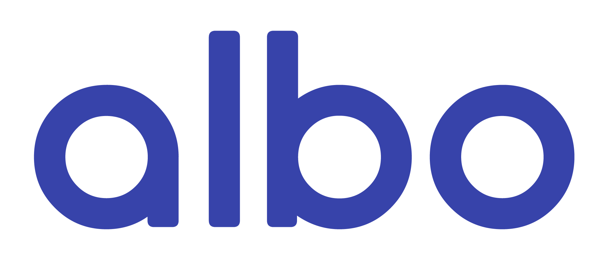 Nombre de la marca albo en letras minúsculas azules en negrita.